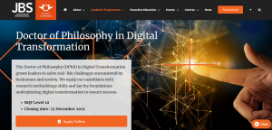 University of Johannesburg, Johannesburg Business School, Digital Transformation, education, tertiary education, Phd, Phd in Digital Transformation, doctorate,