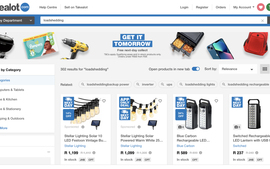Takealot, loadshedding, load shedding, power cuts, Airbnb