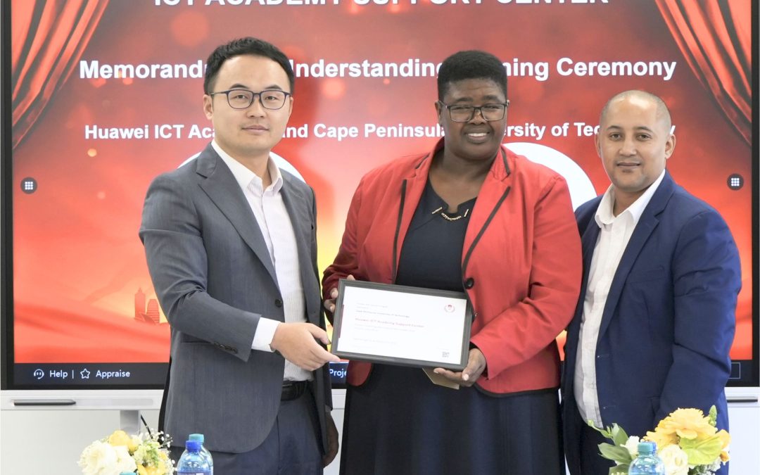 Charles Cheng, Deputy CEO of Huawei South Africa, Professor Tembisa Ngqondi, Dean of the Faculty of Informatics and Design at CPUT and Dr. Waldon Hendricks, IT Lecturer and ICT Academy Coordinator at CPUT