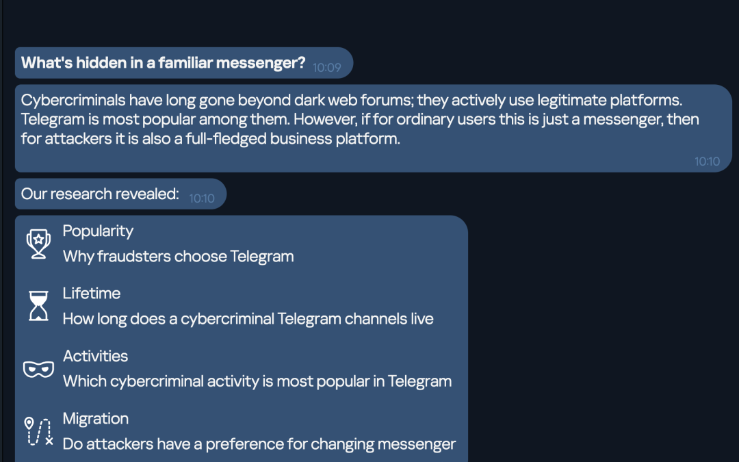 Kaspersky research shows blocks in Telegram are pushing the underground out Longer underground channel lifespans are mirrored by sharply higher blocking rates, prompting fraudsters to explore alternatives.