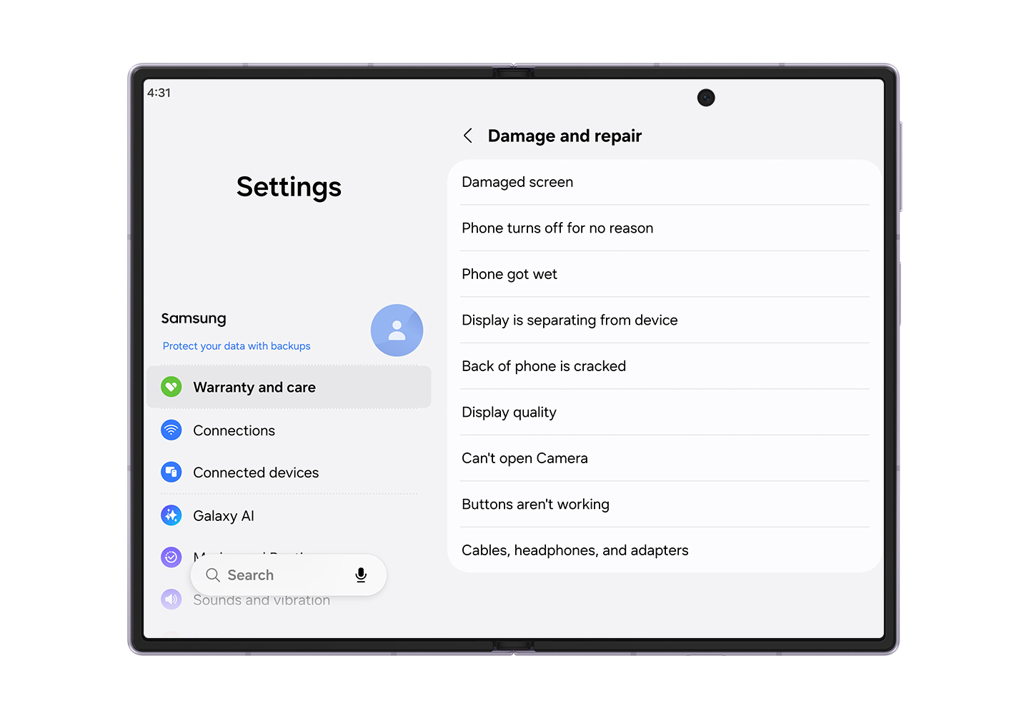 Warranty and care' Menu Simplifies Device Care for New Foldables