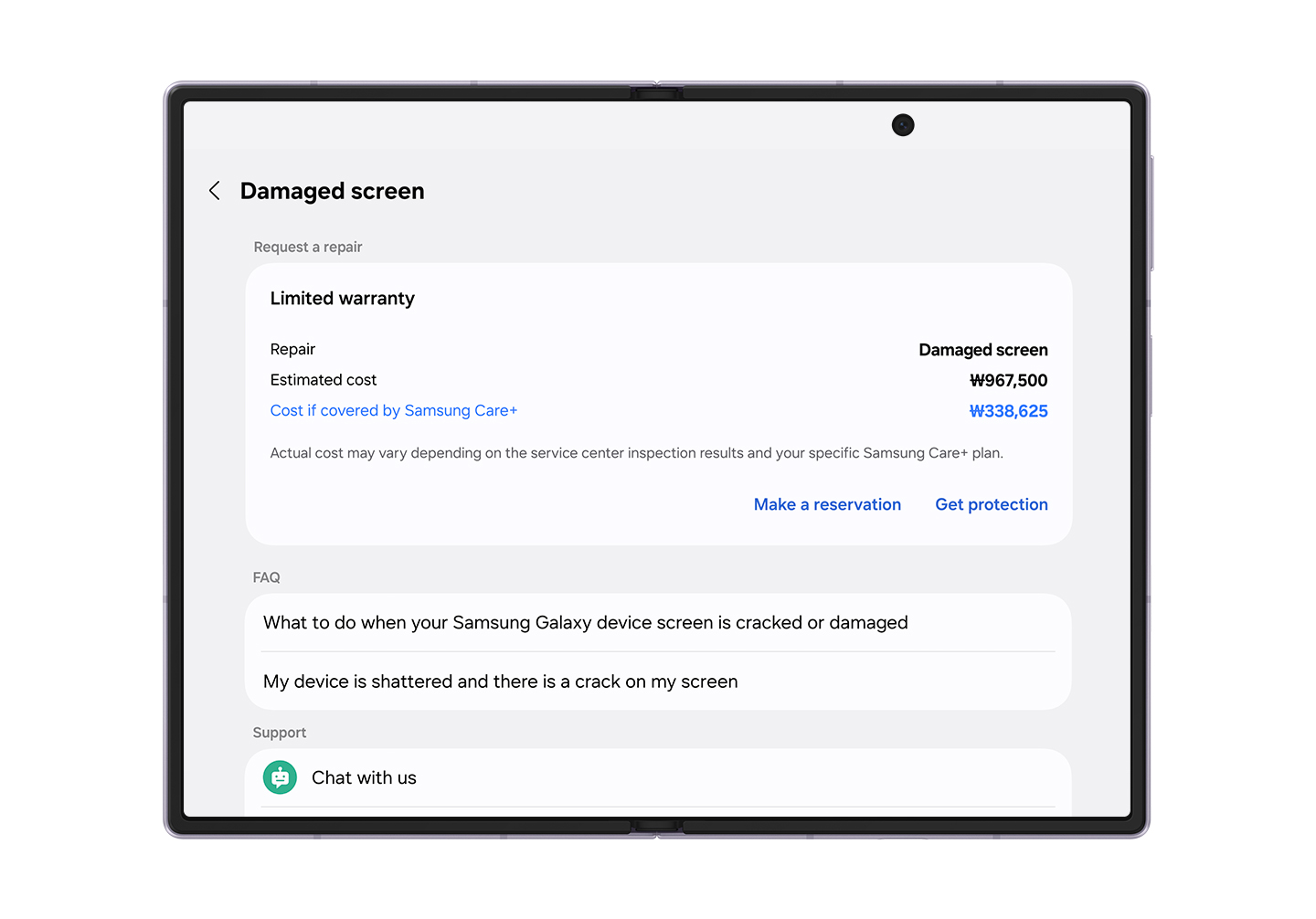 Warranty and care' Menu Simplifies Device Care for New Foldables